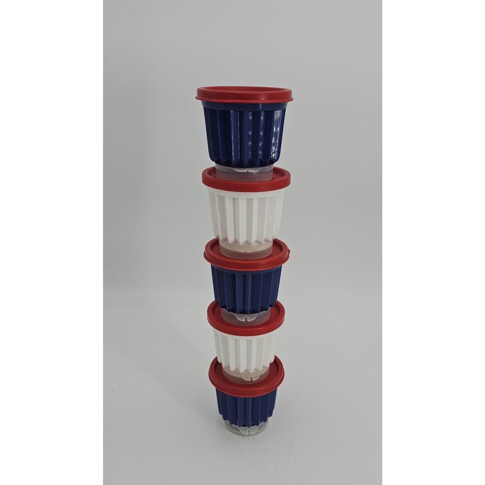 Tupperware Jel-ette Jello Mold Single Serve Cups With Lids Mini Red White Blue